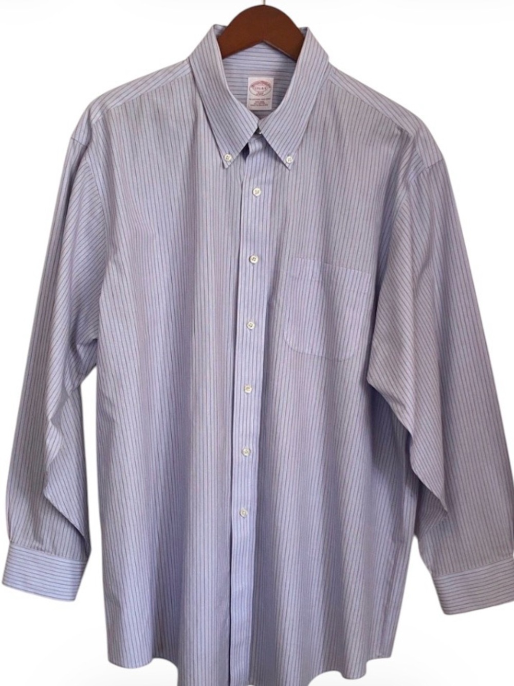 Brooks Brothers 346 Big & Tall Dress Shirt 17.5 34/35 Blue Red Pinstripe Non-Iro